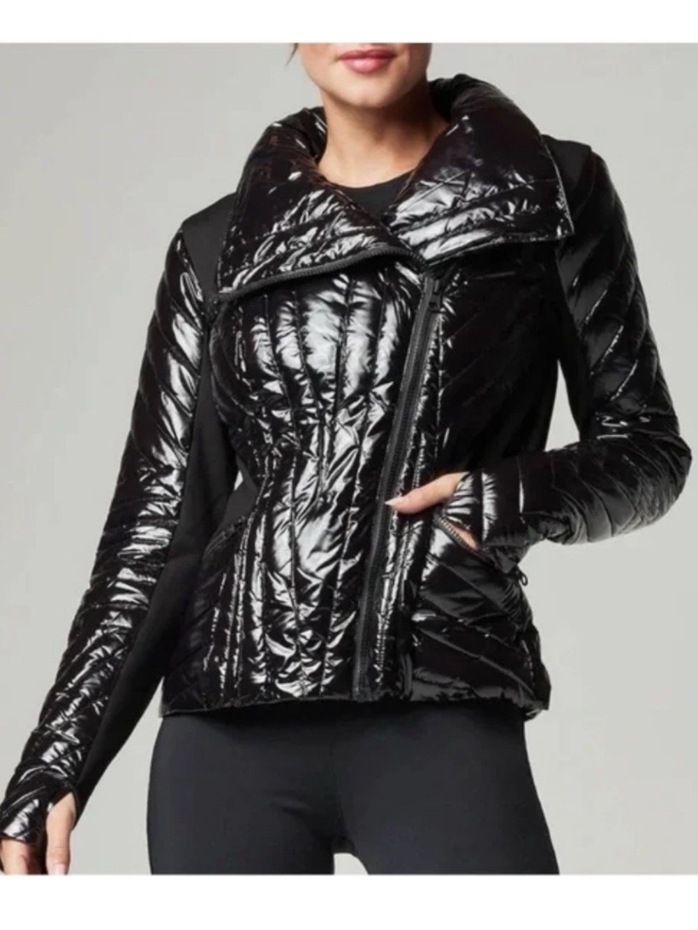 blanc noir shiny puffer Black Women's Jacket Size Small NWOT